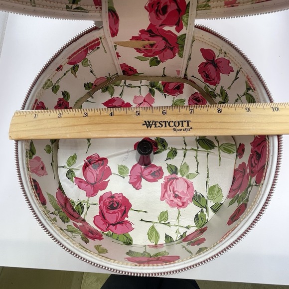 Vtg 60's Hat Wig Box Luggage Travel Carry Case Retro Mod Round Zipper Handle - Picture 10 of 12